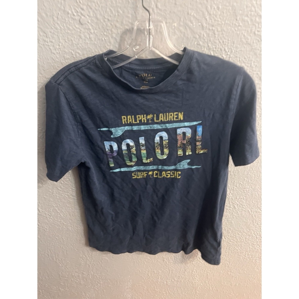 Polo Ralph Lauren Shirt Boys Medium Blue  Short Sleeve Beach Surfing